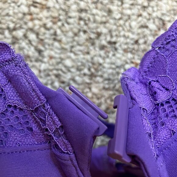 NWT Bare Necessities Racerback Bra Size 30G Purple Lace Front Close Underwire - Picture 2 of 7